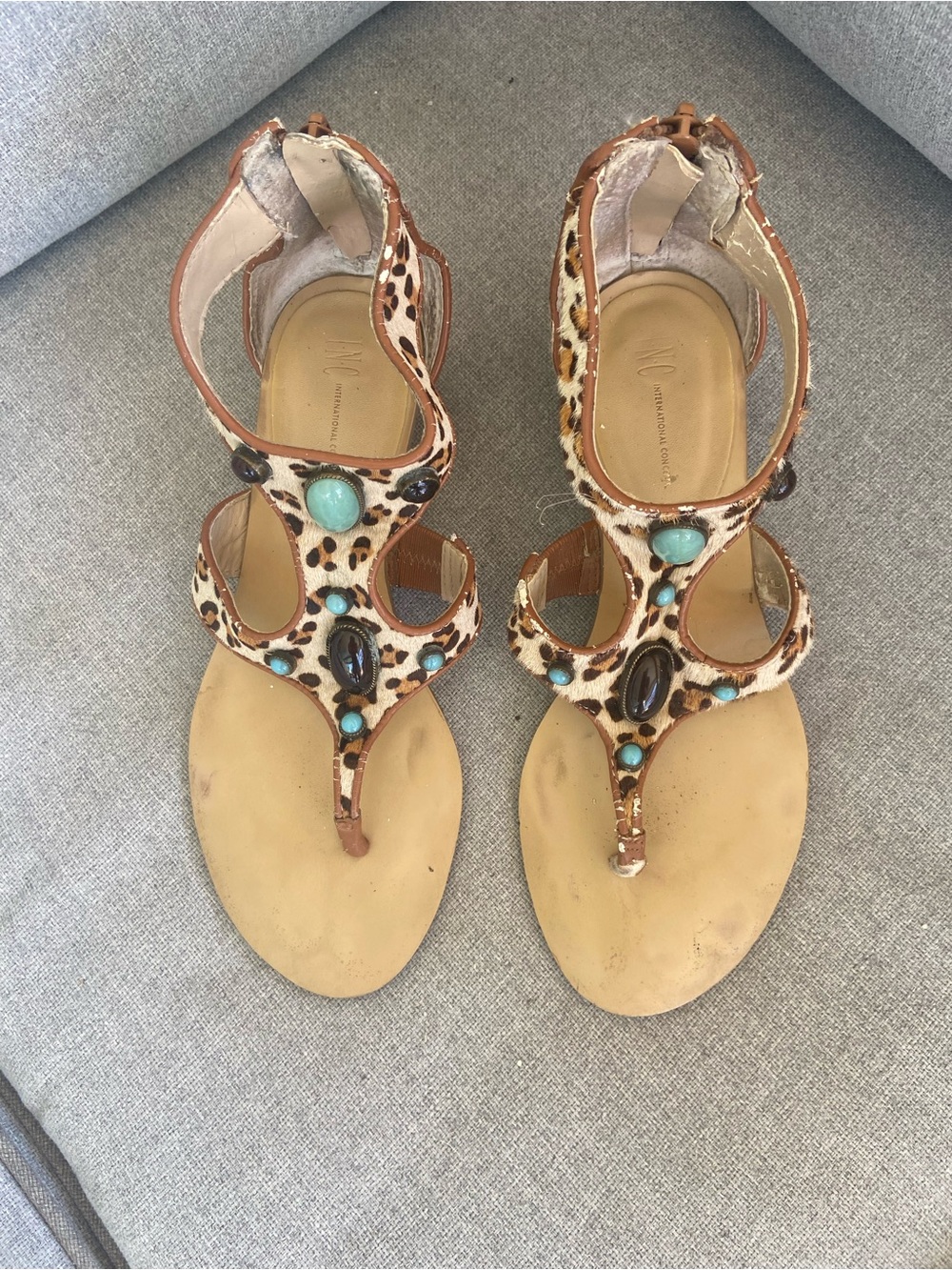 INC International Concepts Leopard-Print Sandals with Turquoise Accents